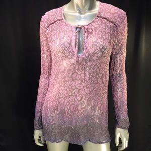 Lucky Brand Pink Brown Sheer Top